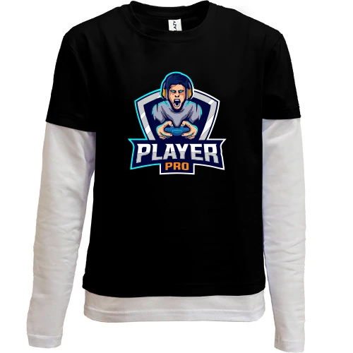 Комбинированный детский лонгслив, черный, Player pro
