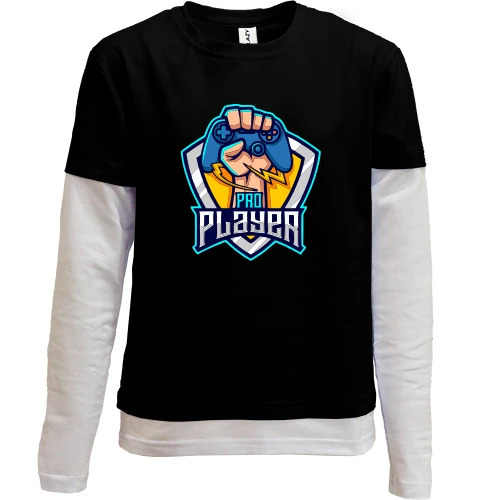 Комбинированный детский лонгслив, черный, pro Player 2