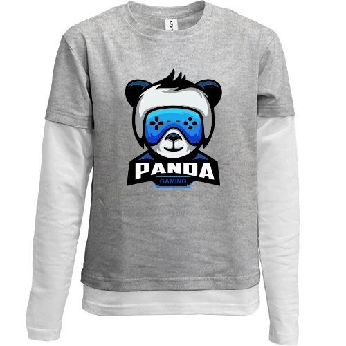 Комбинированный детский лонгслив, серый, Panda gaming