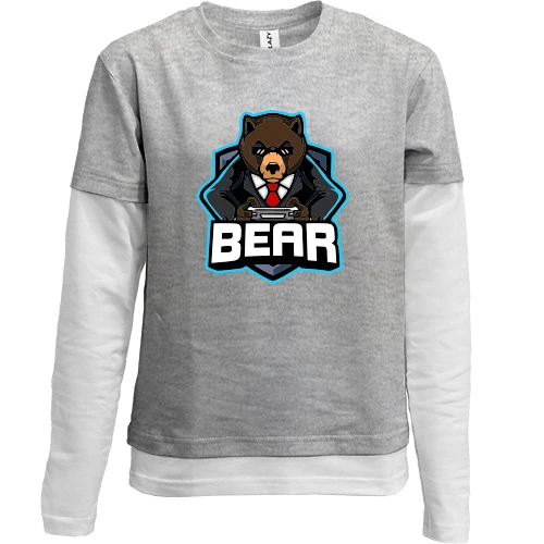 Комбинированный детский лонгслив, серый, Bear gamer 2