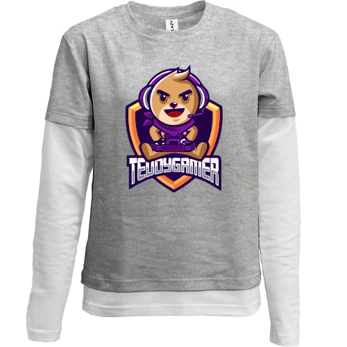 Комбинированный детский лонгслив, серый, Teddygamer