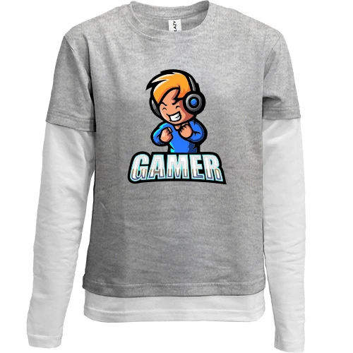 Комбинированный детский лонгслив, серый, Gamer.
