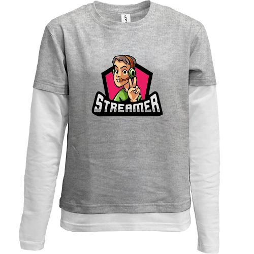 Комбинированный детский лонгслив, серый, Streamer