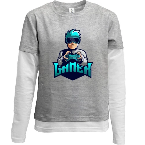 Комбинированный детский лонгслив, серый, Gamer