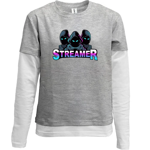 Комбинированный детский лонгслив, серый, Streamer 2
