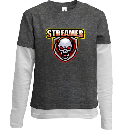 Комбинированный детский лонгслив, серый, Streamer 3