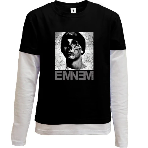 Комбинированный детский лонгслив, черный, EMINEM skull