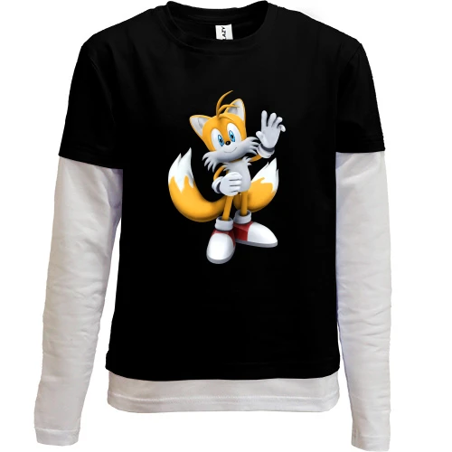 Комбинированный детский лонгслив, черный, Tails (Sonic)