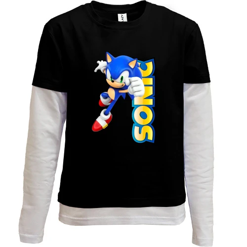 Комбинированный детский лонгслив, черный, SONIC