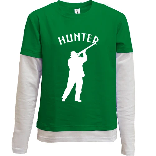 Комбінований дитячий лонгслів, Зелений, HUNTER