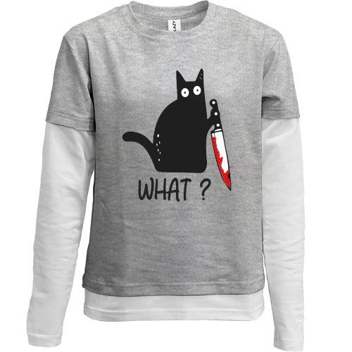 Комбинированный детский лонгслив, Серый, What cat