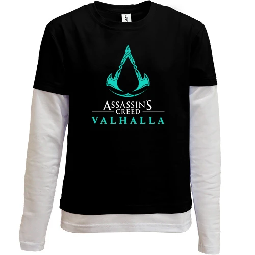 Комбинированный детский лонгслив, черный, Assassin's Creed Valhalla