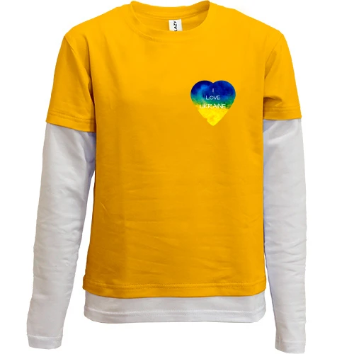 Комбинированный детский лонгслив, Синий, "I love Ukraine" на сердце (мини)