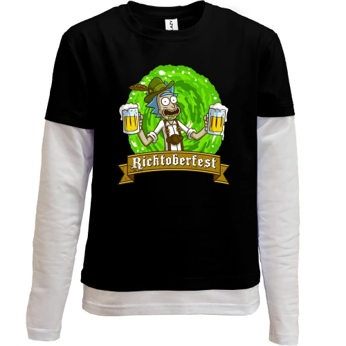 Комбінований дитячий лонгслів, чорний, Ricktoberfest