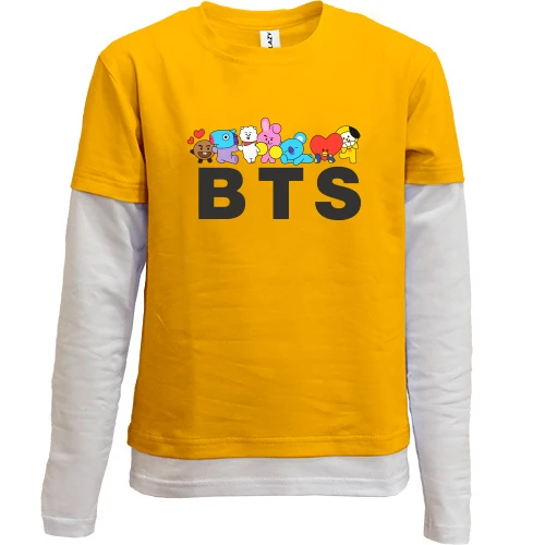 Комбинированный детский лонгслив BTS (надпись с иконками)