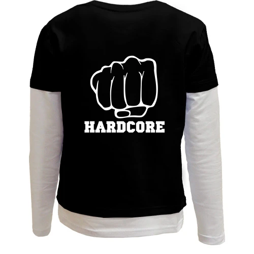 Комбинированный детский лонгслив, черный, с кулаком и надписью Hardcore