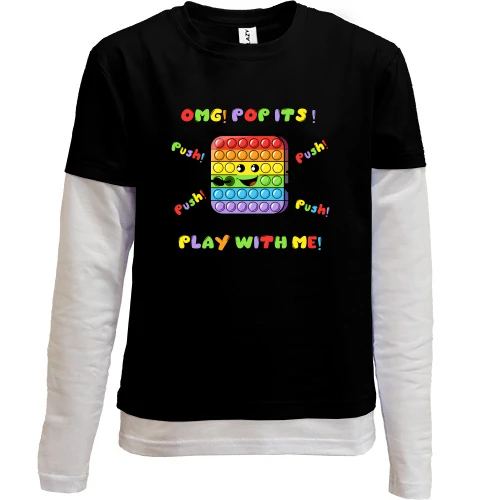 Комбинированный детский лонгслив, черный, Omg Pop It