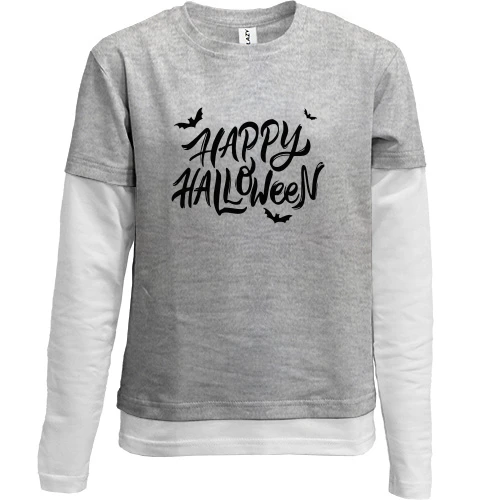 Комбинированный детский лонгслив, серый, Happy Halloween (с летучими мышами)