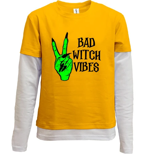 Комбинированный детский лонгслив, желтый, Bad witch vibes