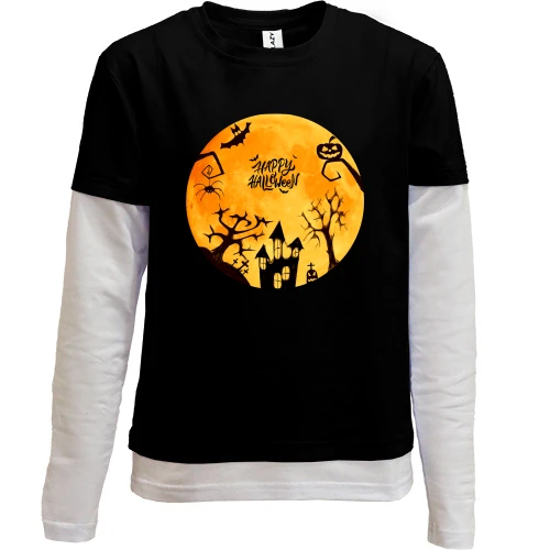 Комбинированный детский лонгслив, Черный, с ужастиками Happy Halloween