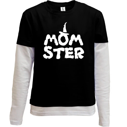 Комбинированный детский лонгслив, черный, Mom ster