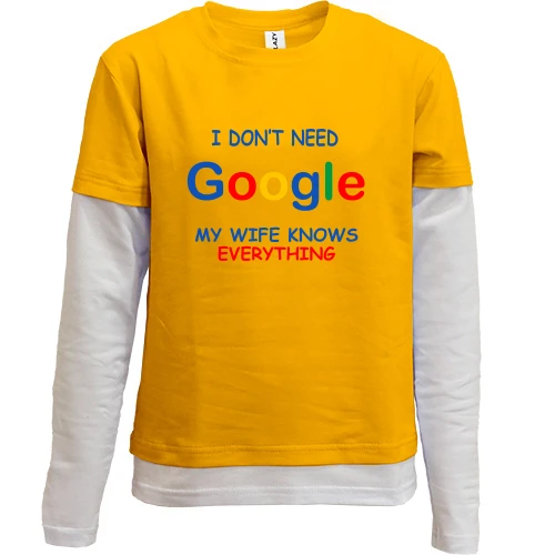 Комбинированный детский лонгслив, синий, I dont need Google