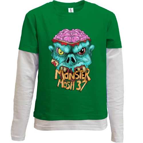Комбінований дитячий лонгслів, Зелений, з монстром "Monster Mosh 37"