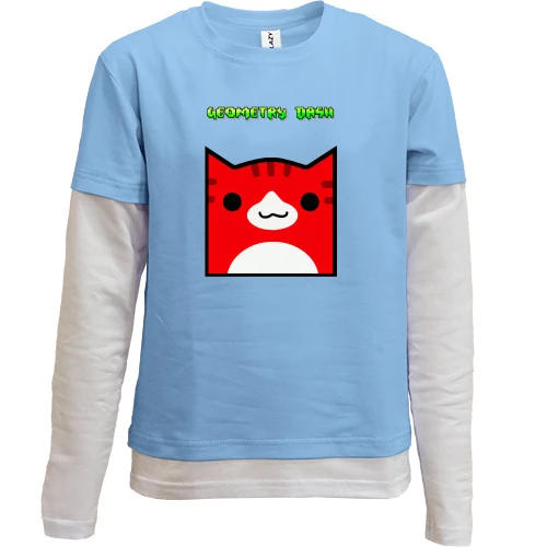 Комбинированный детский лонгслив, синий, GEOMETRY DASH CAT SKIN