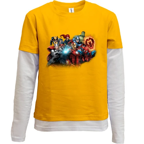 Комбинированный детский лонгслив, желтый, marvel heroes