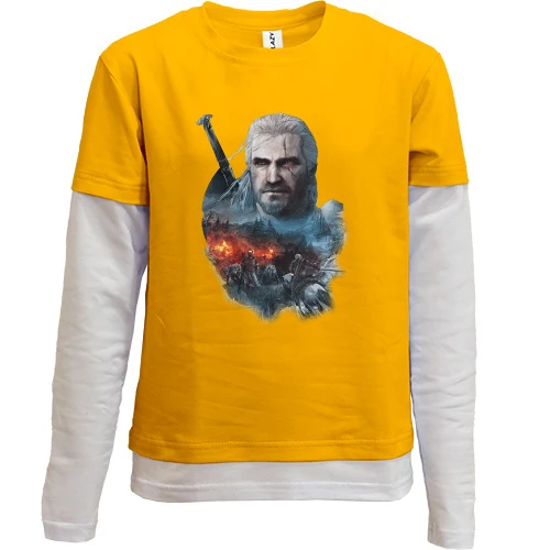 Комбинированный детский лонгслив, желтый, The Witcher 3 - Geralt