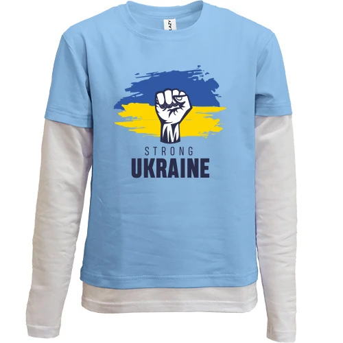 Комбинированный детский лонгслив, синий, Strong Ukraine