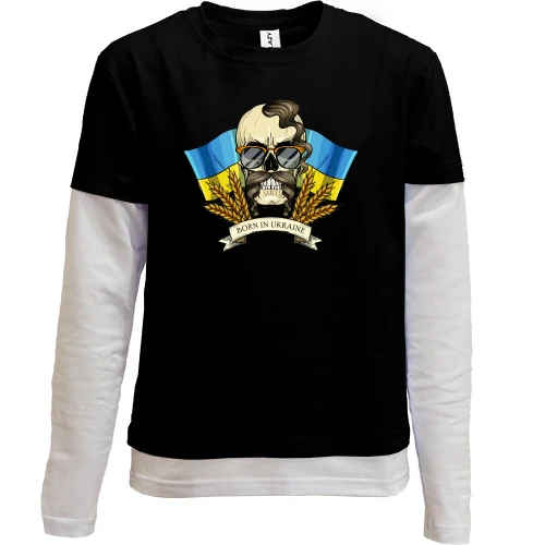 Комбинированный детский лонгслив, черный, Казак-хиппи (Born in Ukraine) 2