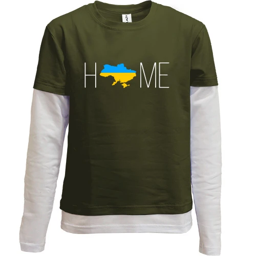 Комбинированный детский лонгслив, хаки, с картой Украины - Home