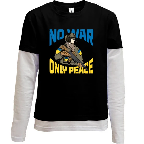 Комбинированный детский лонгслив, Черный, No war - only peace