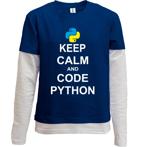 Комбінований дитячий лонгслів, синій, Keep calm and code python