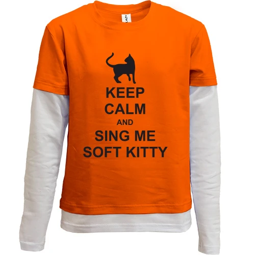 Комбинированный детский лонгслив, оранжевый, Keep calm and song me Soft Kitty