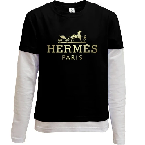 Комбінований дитячий лонгслів, чорний, Hermès