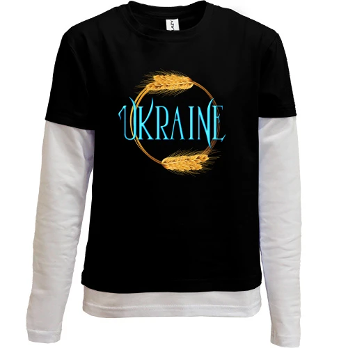 Комбинированный детский лонгслив, черный, Ukraine (кольцо из колосков)