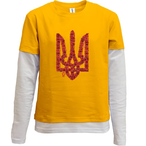 Комбінований дитячий лонгслів, Синій, Тризуб з маків