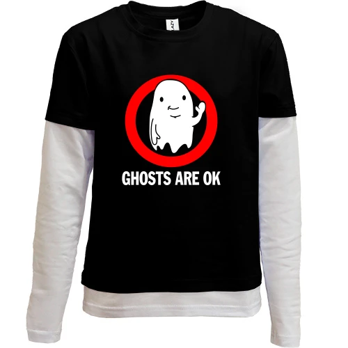Комбинированный детский лонгслив, черный, ghosts are ok