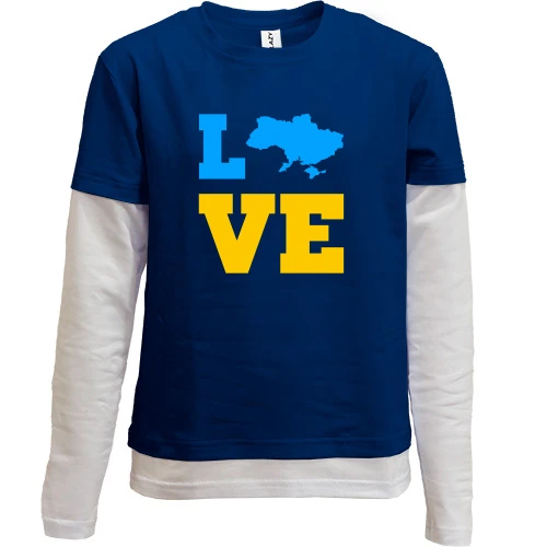 Комбинированный детский лонгслив, синий, LOVE с мапой Украины