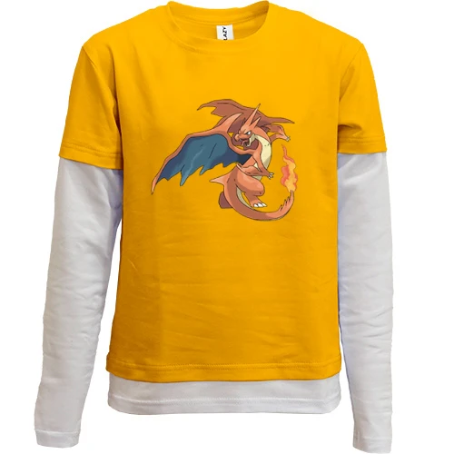 Комбинированный детский лонгслив, желтый, с покемоном Чаризард (Charizard)