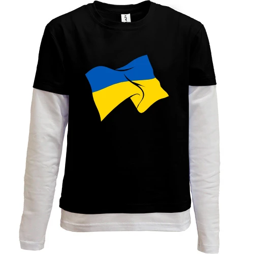 Комбинированный детский лонгслив, черный, Украинское знамя