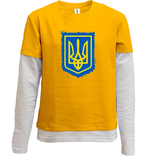 Комбинированный детский лонгслив, желтый, с гербом Украины (2) АРТ