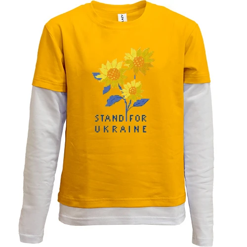 Комбинированный детский лонгслив, желтый, Stand For Ukraine (пиксельные цветы)