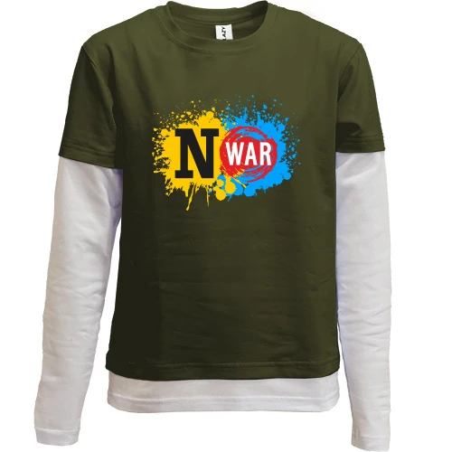 Комбинированный детский лонгслив, Хаки, No War с жёлто-синими брызгами