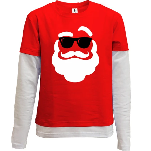 Комбинированный детский лонгслив, красный, с Сантой в темных очках (Cool Santa)