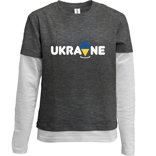 Комбінований дитячий лонгслів, Сірий, з принтом "Локація Україна"