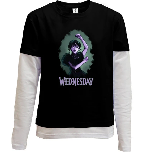 Комбінований дитячий лонгслів, чорний, Wednesday (АРТ)