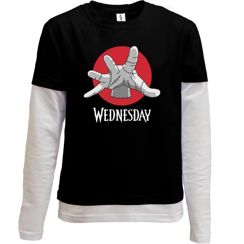 Комбінований дитячий лонгслів, чорний, Wednesday Thing